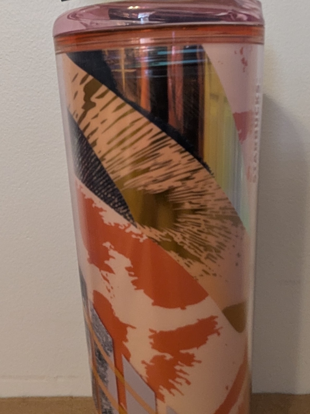 Starbucks Pink Orange Metallic Abstract Travel Tumbler